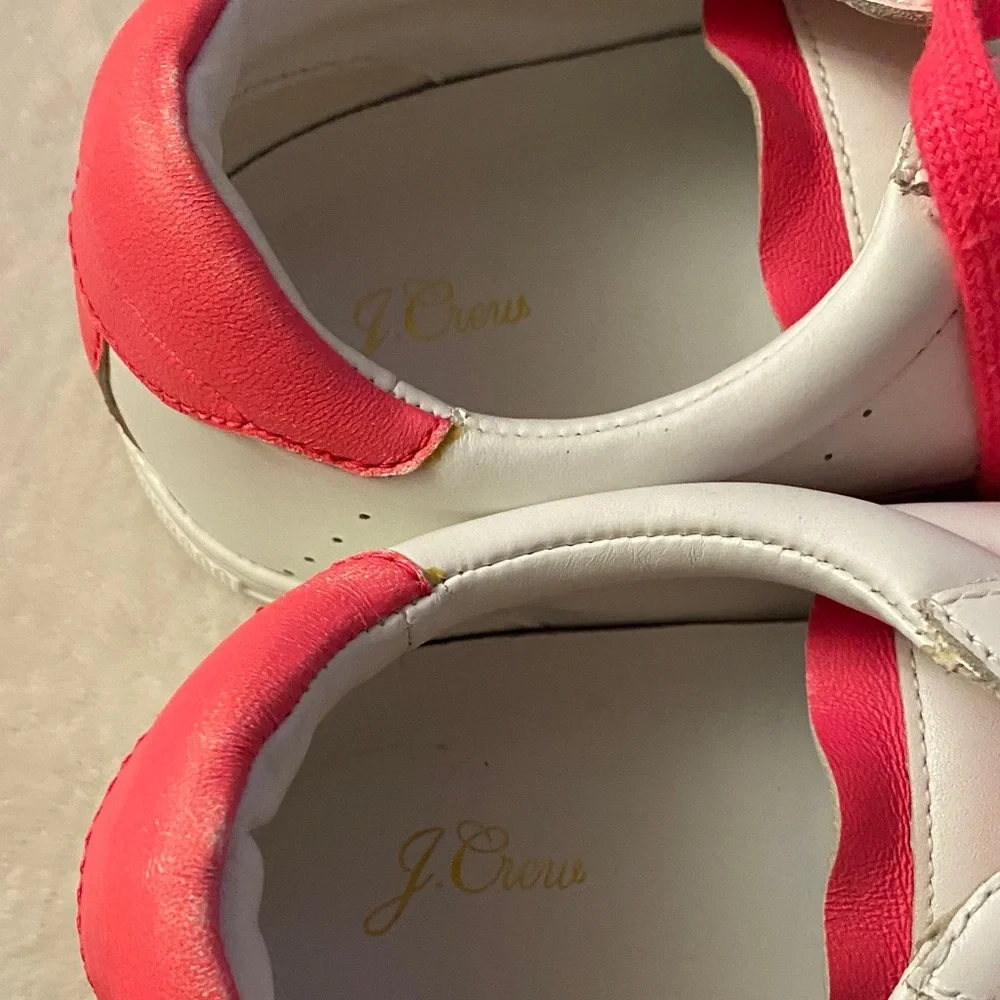 J. Crew leather White and Neon Pink Sneakers